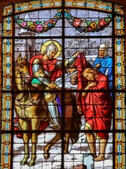 San Martín de Tours, militar, un día partió su capa y dio la mitad a un mendigo; era el propio Jesús 2 san martin de tours