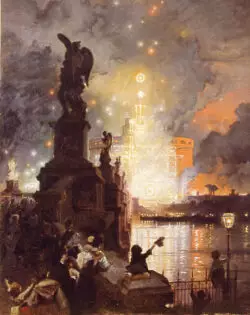 La Girándula: cuando el Vaticano se inunda de luces de fuego, conmemorando a San Pedro y San Pablo 3 Aerni Franz Theodor La girandola a castel San Angelo c. 1874 80
