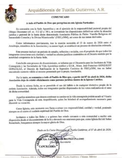 Arzobispo de Tuxtla disuelve ‘Fricydim’ – Comunidad emite comunicado en respuesta 3 1 8