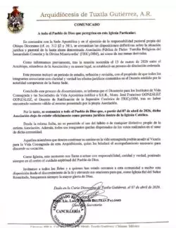 Arzobispo de Tuxtla disuelve ‘Fricydim’ – Comunidad emite comunicado en respuesta 3 1 8