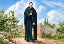 San Peregrino, el santo del cáncer: golpeó a un santo y hoy los fieles le rezan por León XIV 2 Santo monje junto a la puerta del jardin